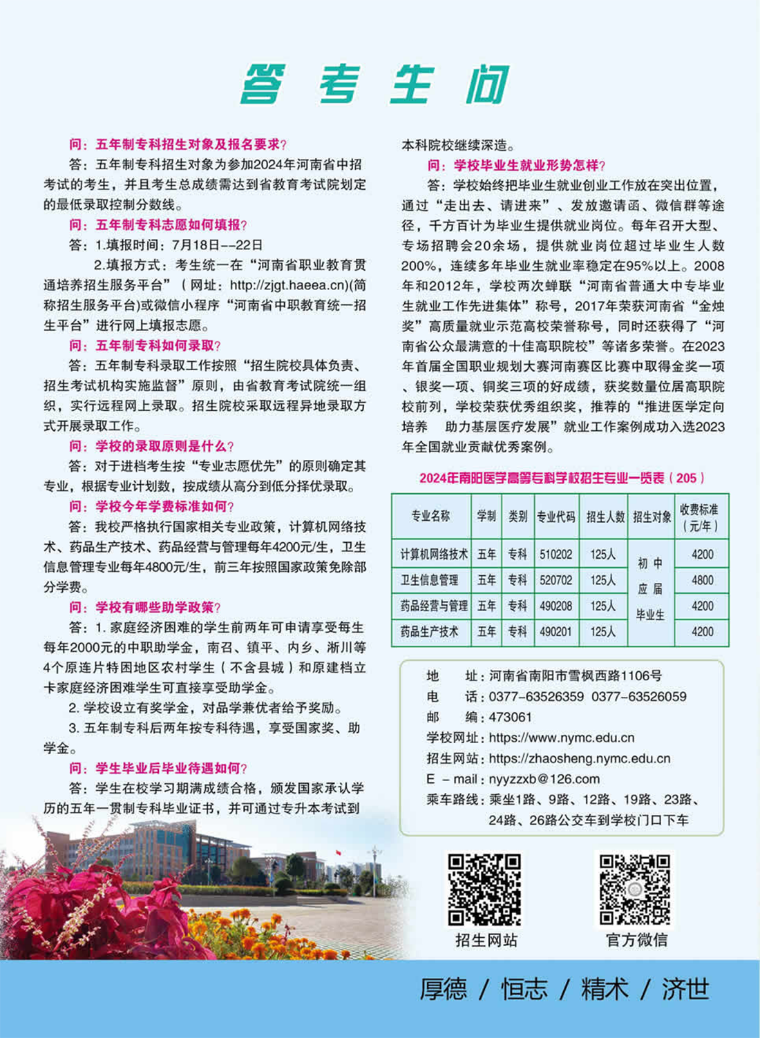 南陽醫(yī)學(xué)高等?？茖W(xué)校－2024年五年制一貫制招生簡章